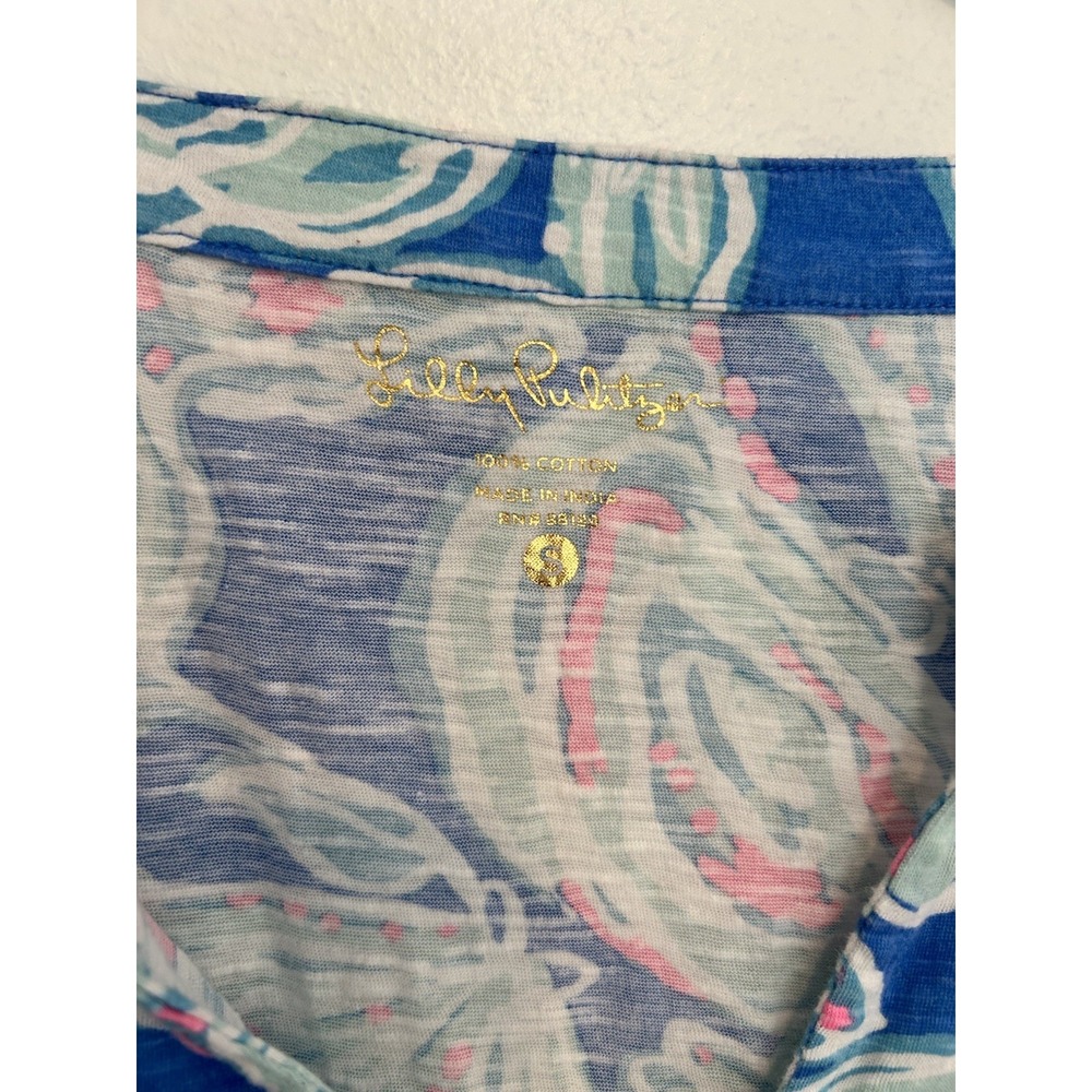 Lilly‎ Pulitzer Arya Tank Into the Deep Women's S Halter Lightweight Blue Pink - Picture 5 of 5